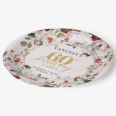 Vintage Boho Burgundy Blush Gold Roses Plates ペーパープレート (アングル)