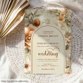 Vintage Boho Terra Cotta Ivory Olive Floral Weddin 招待状