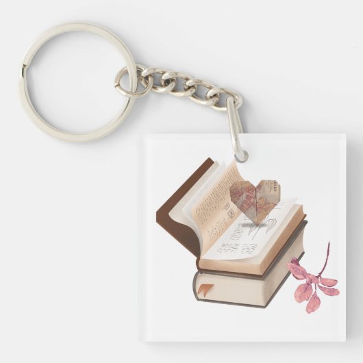 Vintage Book Aesthetic with Heart Map & Botanical キーホルダー (正面)