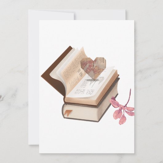  Vintage Book Aesthetic with Heart Map & Botanical 招待状 (正面)