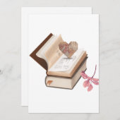  Vintage Book Aesthetic with Heart Map & Botanical 招待状 (正面/裏面)