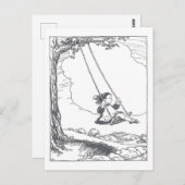 Vintage Book Illustration Girl Swinging ポストカード (正面/裏面)