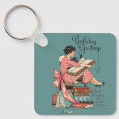 Vintage Book Lover Birthday Illustration キーホルダー (正面)