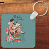 Vintage Book Lover Birthday Illustration キーホルダー (裏面)