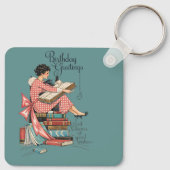 Vintage Book Lover Birthday Illustration キーホルダー (裏面)
