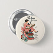 Vintage Book Lover Birthday Illustration 缶バッジ (正面&裏面)