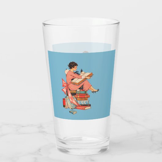 Vintage Book Lover Reading Illustration タンブラーグラス (裏面)