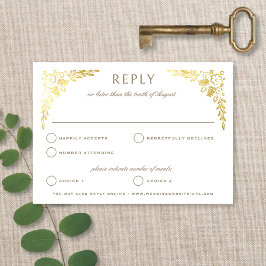 Vintage Book Neutral + Gold Floral Wedding Reply 出欠カード