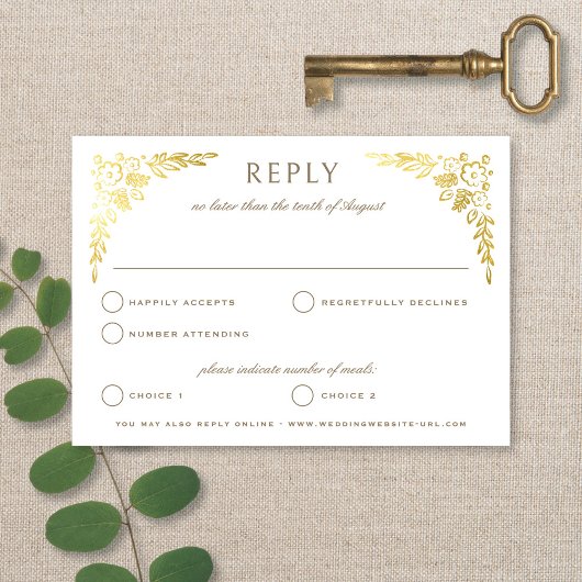 Vintage Book Neutral + Gold Floral Wedding Reply 出欠カード