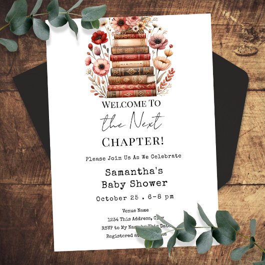 Vintage Books Next Chapter Baby Shower Invitation 招待状