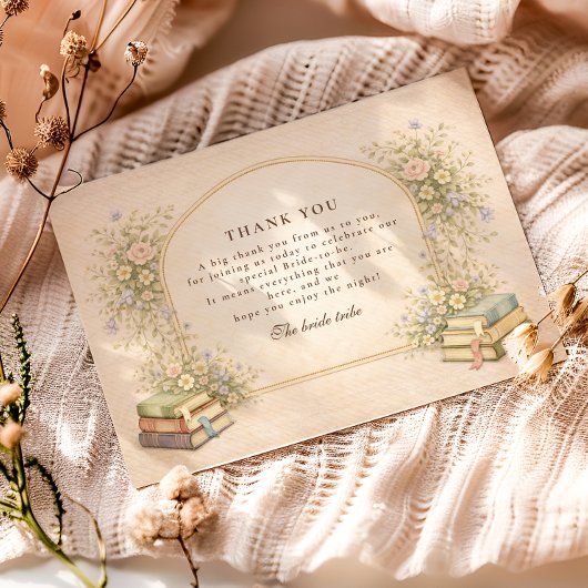 Vintage Bookstack Garden Bridal Shower サンキューカード