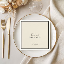Vintage Border Ivory & Black Old Money Wedding スタンダードカクテルナプキン