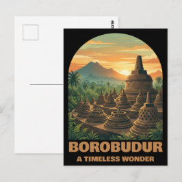 Vintage Borobudur Temple Indonesia Sunrise Travel  ポストカード