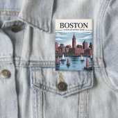 Vintage Boston Massachusetts Cityscape & Sailboats 缶バッジ (インサイチュ)