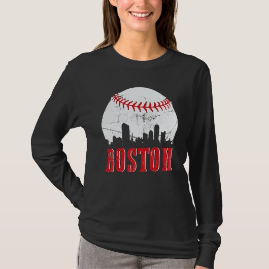 Vintage Boston Skyline Baseball Game Day Tシャツ (正面)