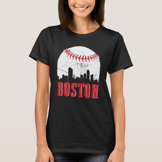 Vintage Boston Skyline Baseball Game Day Tシャツ (正面)