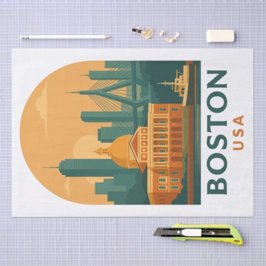 Vintage Boston Tissue Paper – Retro USA Travel  薄葉紙 (クラフト)