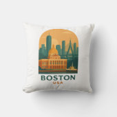 Vintage Boston Travel Throw Pillow – Retro USA  クッション (正面)
