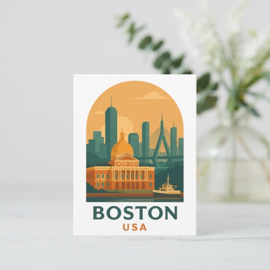 Vintage Boston USA Travel – Retro City Art ポストカード (スタンド正面)