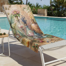 Vintage Botanical Apothecary Bottles  ビーチタオル