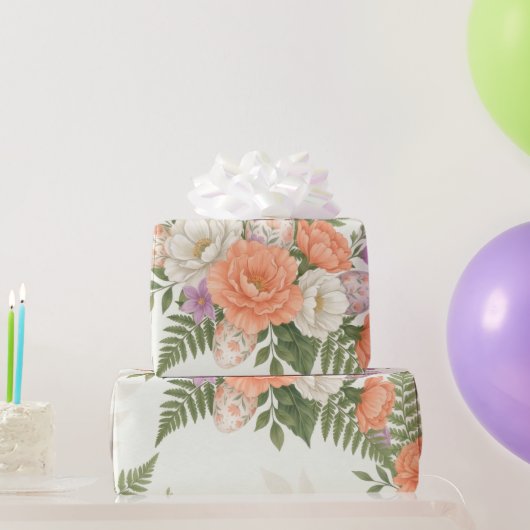 Vintage Botanical Apricot Floral Easter  ラッピングペーパー (パーティーギフト)