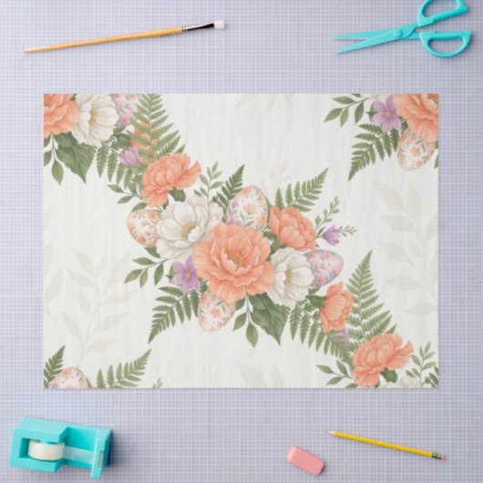 Vintage Botanical Apricot Floral Easter  薄葉紙 (クラフト)