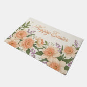 Vintage Botanical Apricot Tulip Easter Welcome Mat ドアマット (アングル)