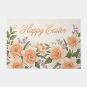 Vintage Botanical Apricot Tulip Easter Welcome Mat ドアマット (正面)