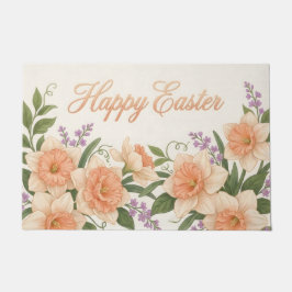 Vintage Botanical Apricot Tulip Easter Welcome Mat ドアマット