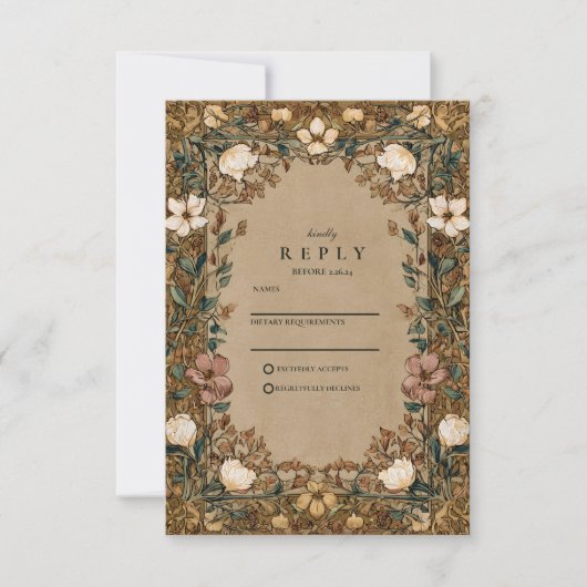 Vintage Botanical Autumn Wedding 出欠カード (正面)