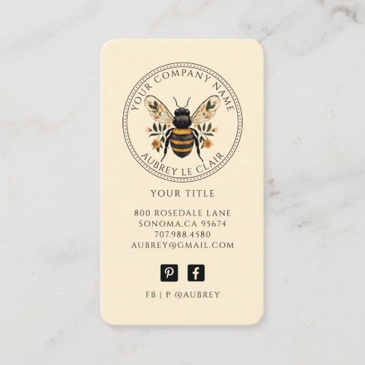 Vintage Botanical Bee Logo Template 名刺 (正面)