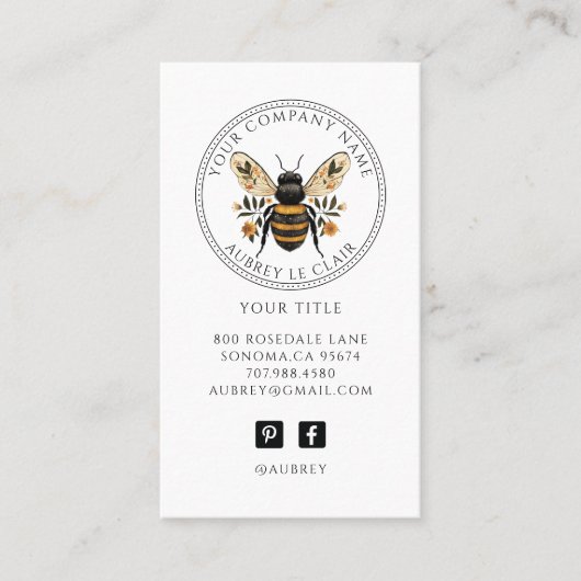 Vintage Botanical Bee Logo Template 名刺 (正面)