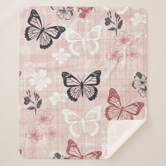 Vintage Botanical Butterfly Toile Pattern (1) シェルパブランケット (正面)