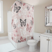 Vintage Botanical Butterfly Toile Pattern (1) シャワーカーテン (インサイチュ)
