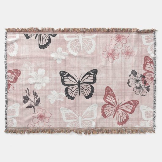 Vintage Botanical Butterfly Toile Pattern (1) スローブランケット (正面)
