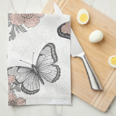 Vintage Botanical Butterfly Toile Pattern (2) キッチンタオル (四つ折り)