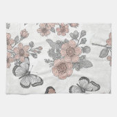 Vintage Botanical Butterfly Toile Pattern (2) キッチンタオル (横)