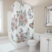 Vintage Botanical Butterfly Toile Pattern (2) シャワーカーテン (インサイチュ)