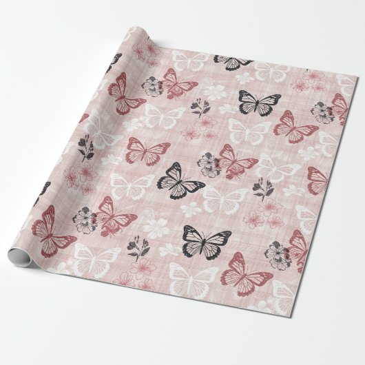 Vintage Botanical Butterfly Toile Pattern (2) ラッピングペーパー (アンロールド)