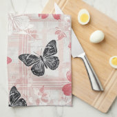 Vintage Botanical Butterfly Toile Pattern (3) キッチンタオル (四つ折り)