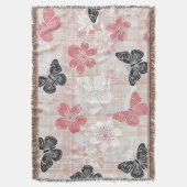 Vintage Botanical Butterfly Toile Pattern (3) スローブランケット (正面縦)