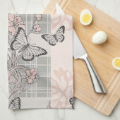 Vintage Botanical Butterfly Toile Pattern (4) キッチンタオル (四つ折り)