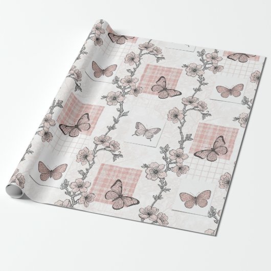 Vintage Botanical Butterfly Toile Pattern (4) ラッピングペーパー (アンロールド)