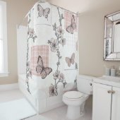 Vintage Botanical Butterfly Toile Pattern (5) シャワーカーテン (インサイチュ)