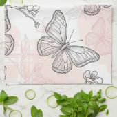 Vintage Botanical Butterfly Toile Pattern (6) キッチンタオル (折り畳み)