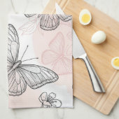 Vintage Botanical Butterfly Toile Pattern (6) キッチンタオル (四つ折り)