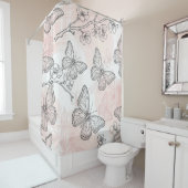 Vintage Botanical Butterfly Toile Pattern (6) シャワーカーテン (インサイチュ)