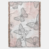 Vintage Botanical Butterfly Toile Pattern (6) スローブランケット (正面縦)