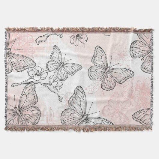 Vintage Botanical Butterfly Toile Pattern (6) スローブランケット (正面)