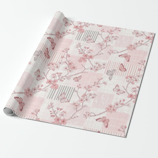 Vintage Botanical Butterfly Toile Pattern (6) ラッピングペーパー (アンロールド)